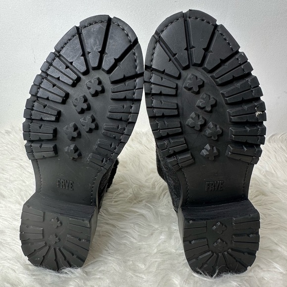 Frye Women’s Samantha Black Leather Canvas Shearling Combat Hiking Boots Size 8 - Picture 8 of 15